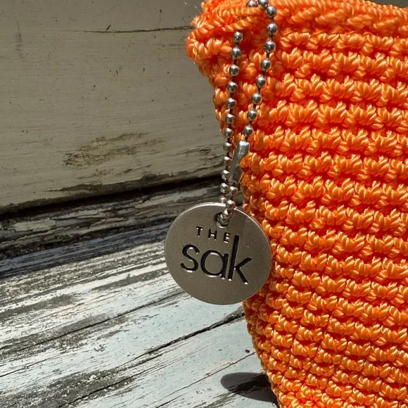 The Sak Bright Orange woven crochet Clutch case cosmetic makeup bag boho purse - Picture 3 of 9